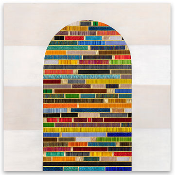 a series of colorful rectangles set within an arched doorway shape